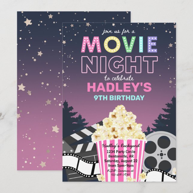 Invitation de la nuit du film | Invitation d'anniv (Devant / Derrière)