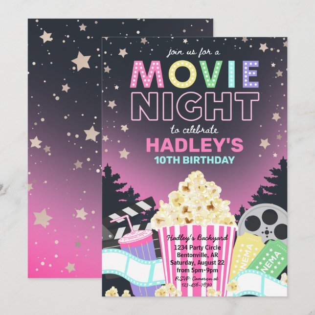 Invitation de la nuit du film | Invitation d'anniv (Devant / Derrière)