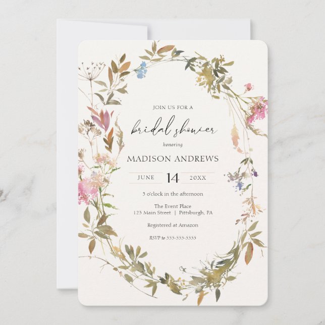 Invitation de la nuptiale Boho Wreath (Devant)