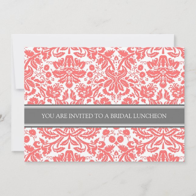 Invitation de la nuptiale Coral Grey Damask (Devant)