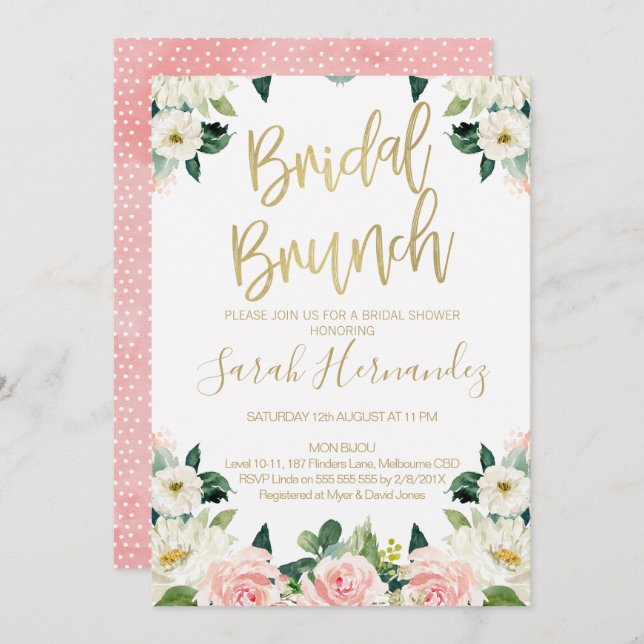 Invitation de la nuptiale de Brunch Floral rose (Devant / Derrière)
