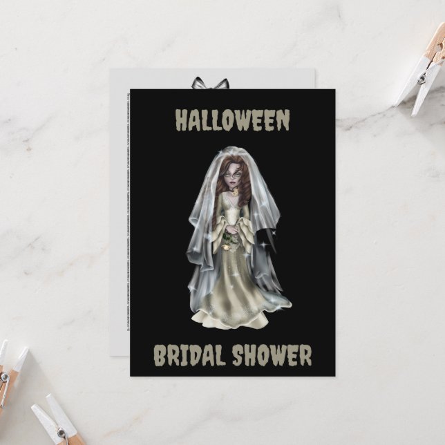 Invitation de la nuptiale de Halloween Mariée Éffr (Devant/Arrière en situation)