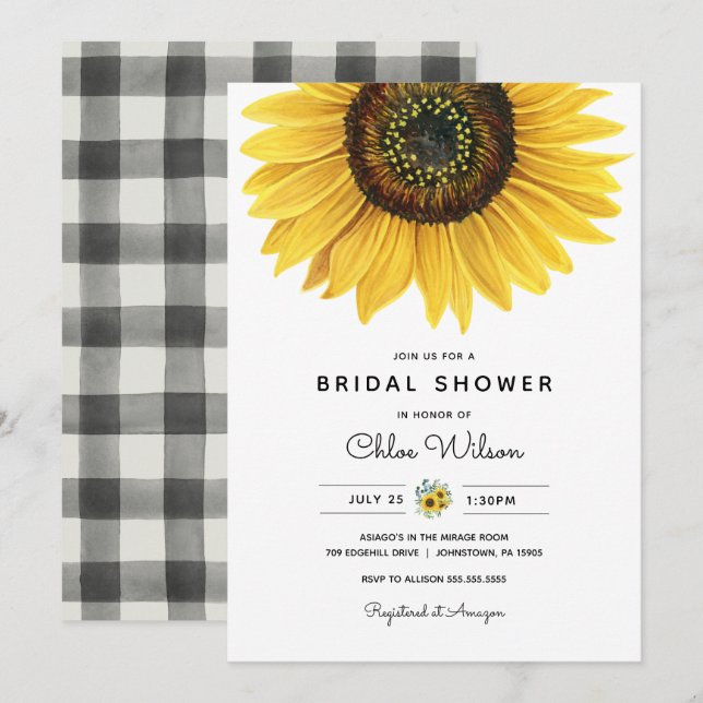 Invitation de la nuptiale de tournesol d'aquarelle (Devant / Derrière)
