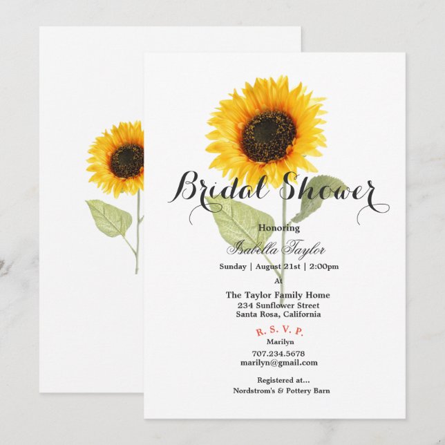 Invitation de la nuptiale de tournesol de printemp (Devant / Derrière)