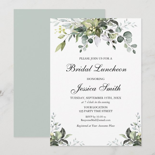 Invitation de la nuptiale Eucalyptus Watercolor (Devant / Derrière)
