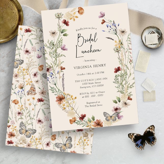 Invitation de la nuptiale Floral Boho (Wildflower Floral Boho Bridal Luncheon Invitation by Painted Paperie
)