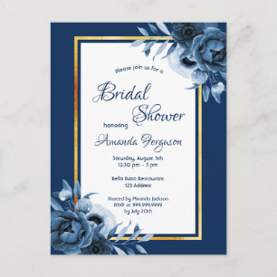 Invitation de la nuptiale marine bleu floral or