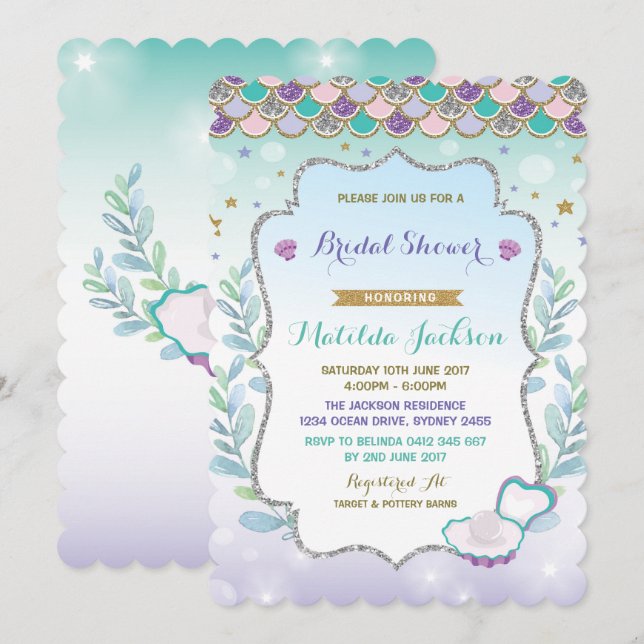 Invitation de la nuptiale Mermaid Beach Ocean Part (Devant / Derrière)