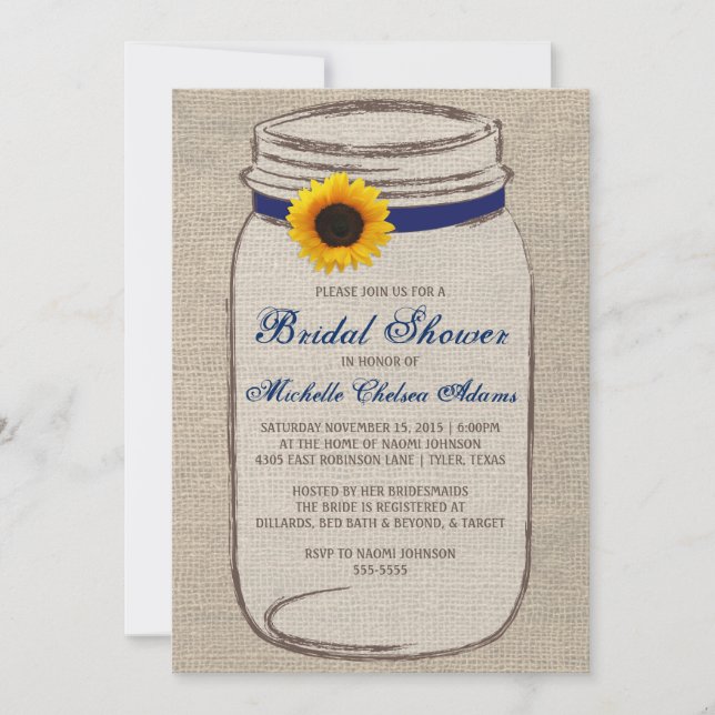 Invitation de la nuptiale Sunflower Mason Jar (Devant)