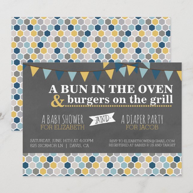Invitation de la partie baby shower/couche (Devant / Derrière)