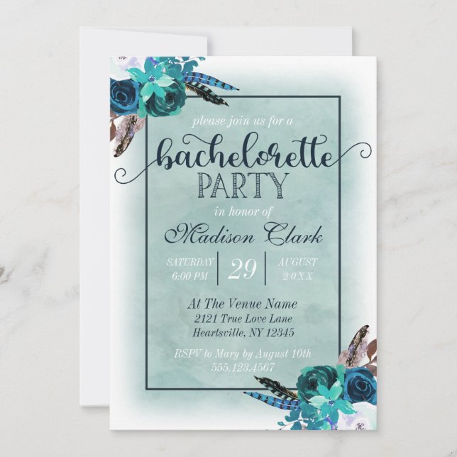 Invitation de la partie Bachelorette Bleue Aqua &  (Devant)