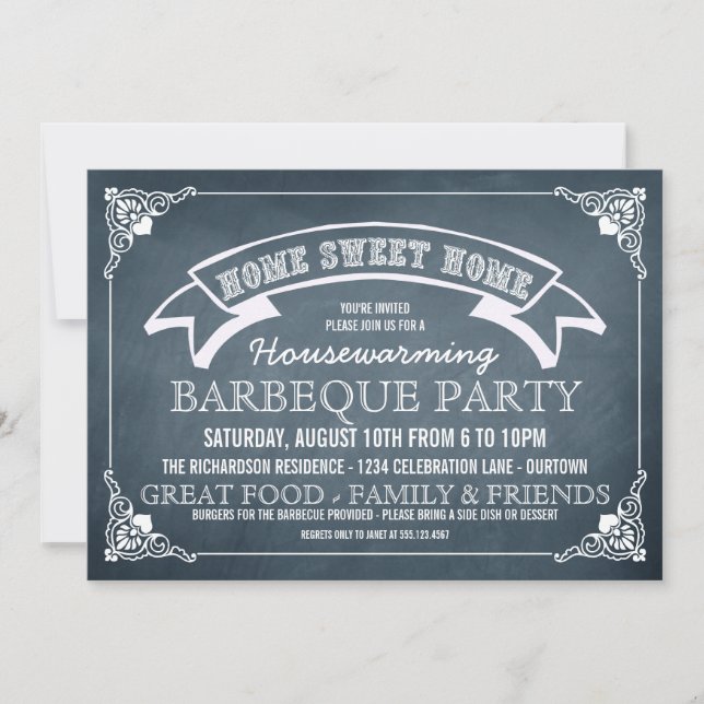 Invitation de la partie BBQ Chalkboard House (Devant)