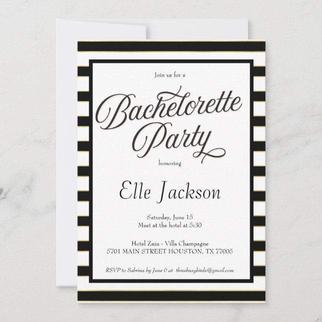 Invitation de la partie Black + Gold Bachelorette (Devant)
