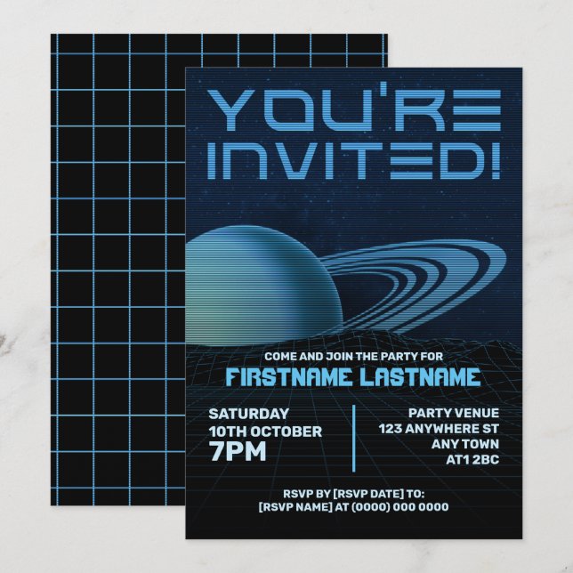 Invitation de la partie Blue Retrowave (Devant / Derrière)