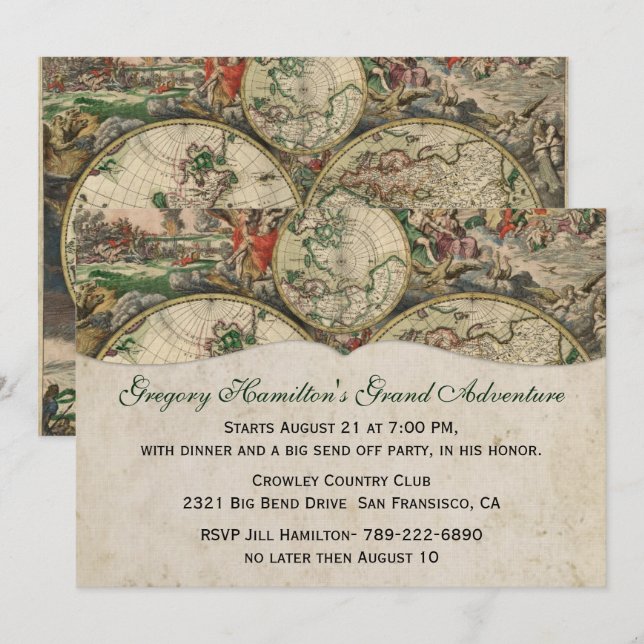 Invitation de la partie Carte antique (Devant / Derrière)