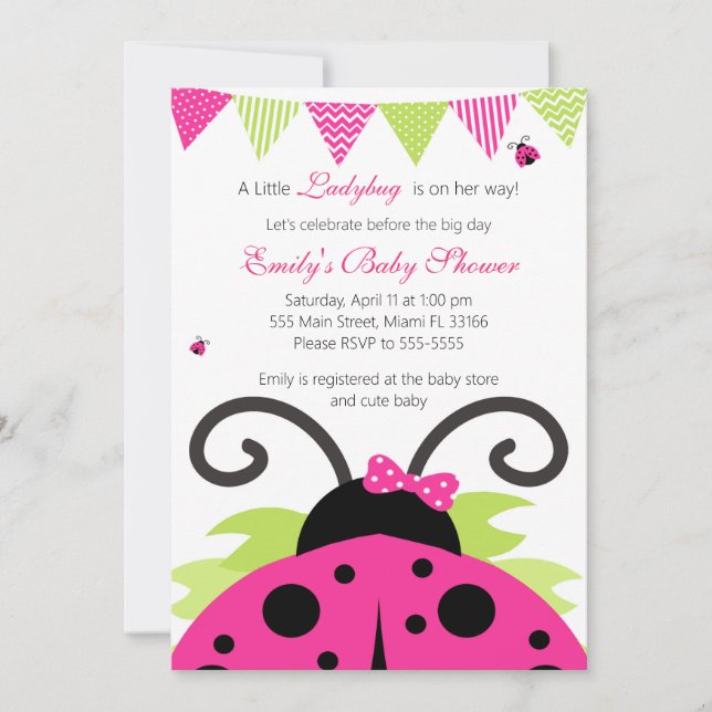 Invitation de la partie de Baby shower rose-chaud  (Devant)