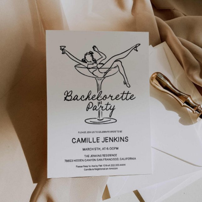Invitation de la partie de bachelorette rétro tiré (Retro Minimal Bachelorette Party Invitation)
