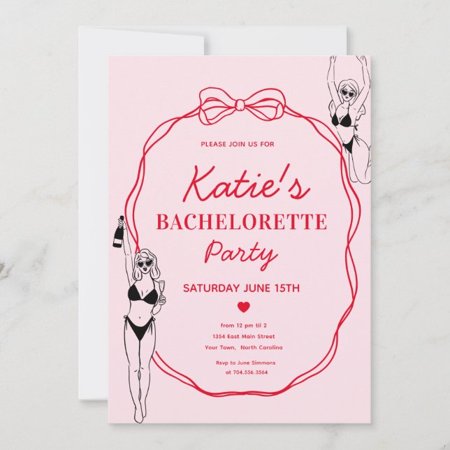 Invitation de la partie de bachelorette rose et ro (Devant)