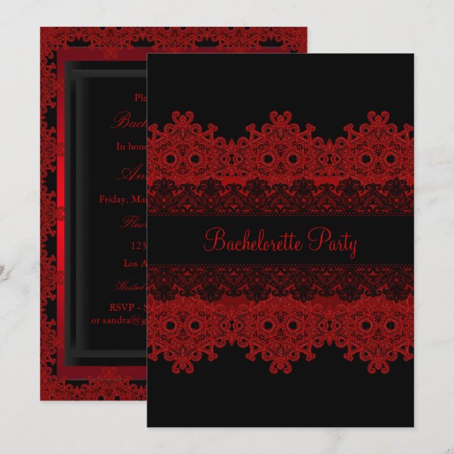Invitation de la partie de bachelorette rouge et n (Devant / Derrière)