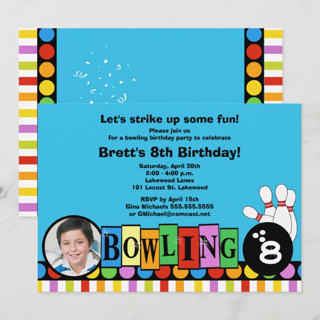 Invitation de la partie de bowling d'anniversaire  (Devant / Derrière)