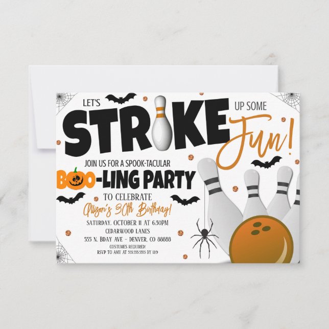 Invitation de la partie de bowling d'Halloween (Devant)