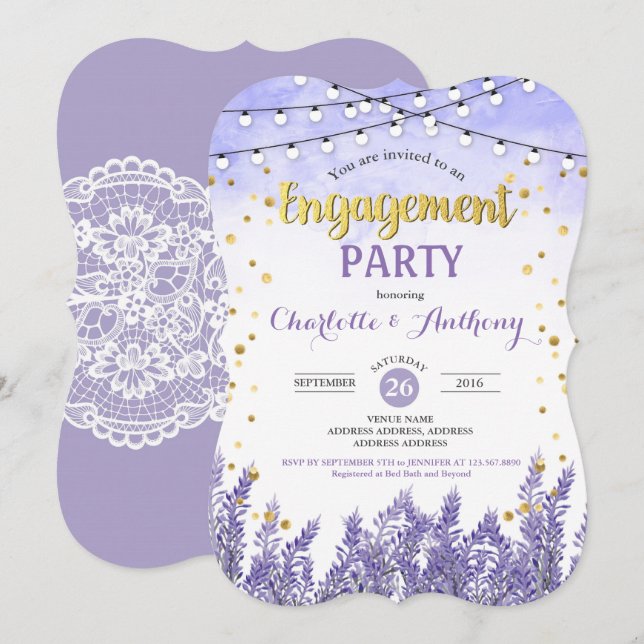 Invitation de la partie de fiançailles de lavande  (Devant / Derrière)
