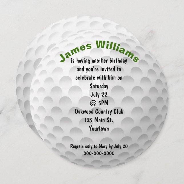 Invitation de la partie de golf de Birthday (Devant / Derrière)