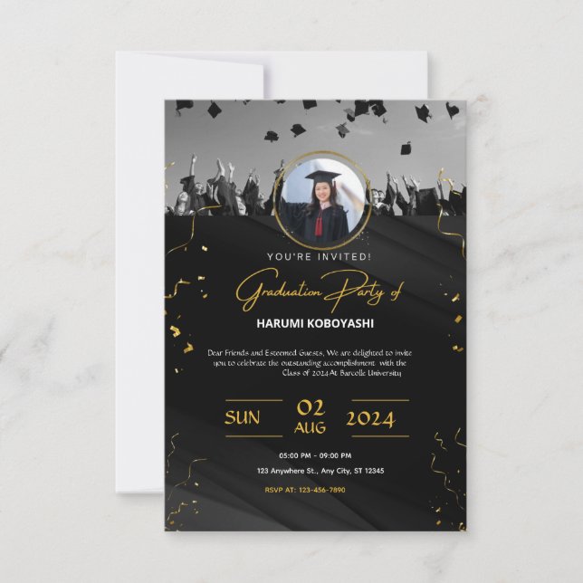 Invitation de la partie de graduation Black & Gold (Devant)