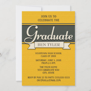 Invitation de la partie de graduation bleu et jaun