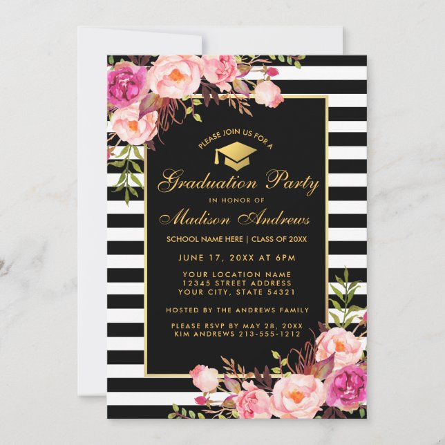 Invitation de la partie de graduation en or rose (Devant)