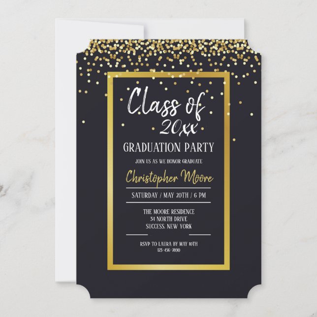 Invitation de la partie de graduation Gold Dust (Devant)