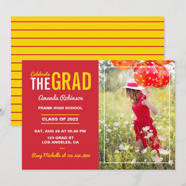 Invitation de la partie de graduation rouge et or (Devant / Derrière)