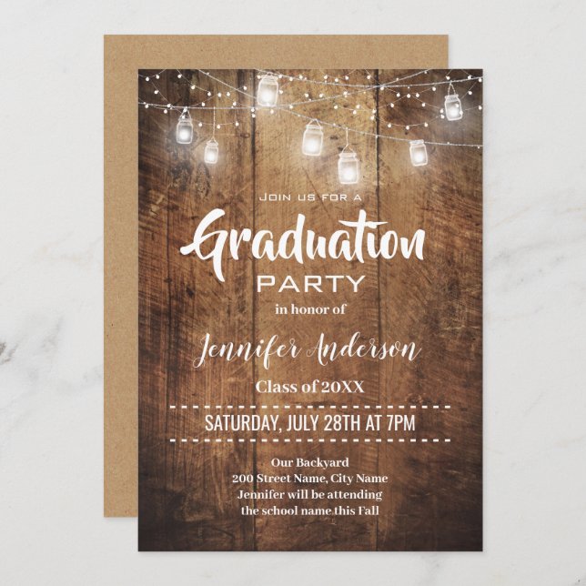 Invitation de la partie de graduation rustique (Devant / Derrière)