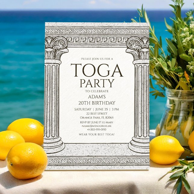 Invitation de la partie de Grecian Toga avec colon (Créateur téléchargé)