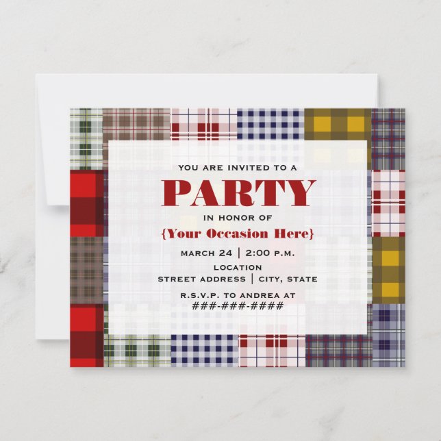 Invitation de la partie de patchwork préppy (Devant)