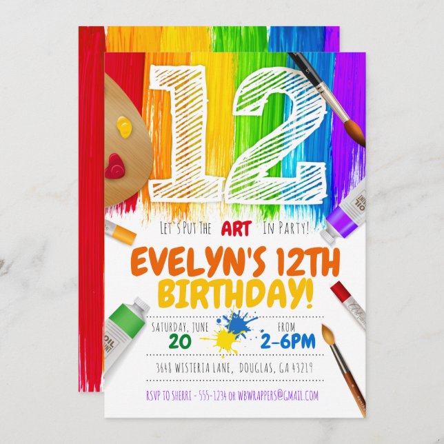 Invitation de la partie de peinture, fête d'annive (Devant / Derrière)