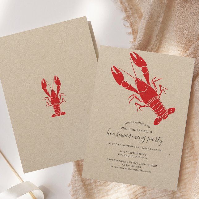 Invitation de la partie de réchauffement de la mai (Housewarming Party Lobster Boil Kraft Paper Invitation)