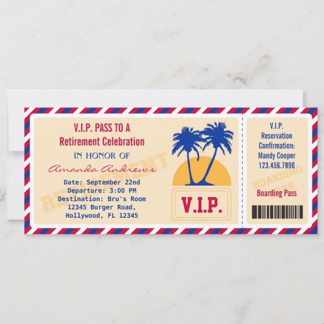 Invitation de la partie de retrait de billets VIP (Devant)