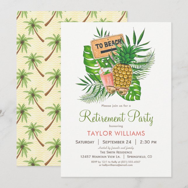 Invitation de la partie de retraite de plage (Devant / Derrière)