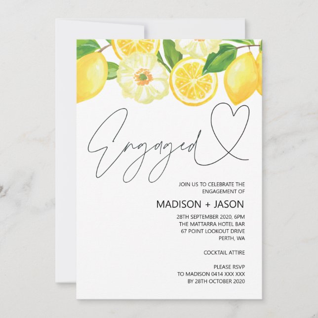 Invitation de la partie d'engagement d'été Lemon (Devant)