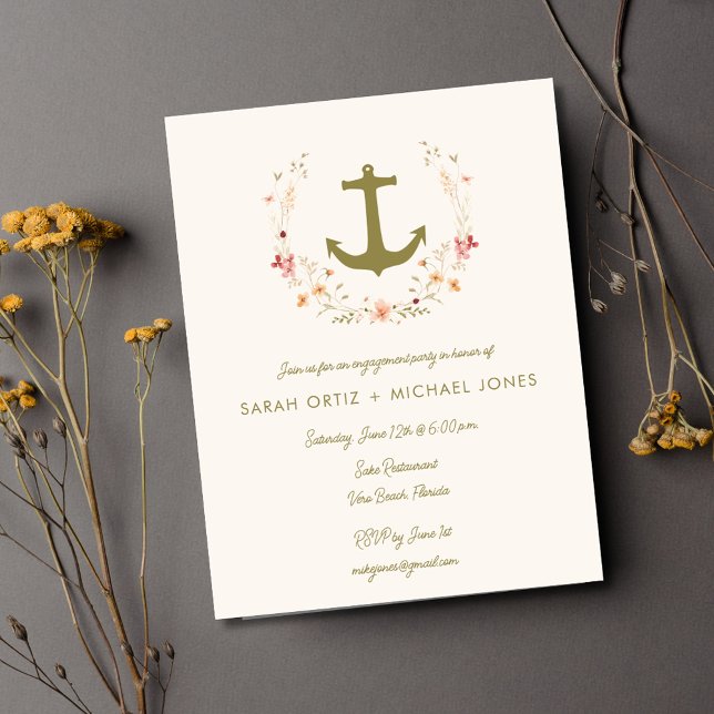 Invitation de la partie d'engagement nautique roma (Romantic Nautical Engagement Party Invitation)