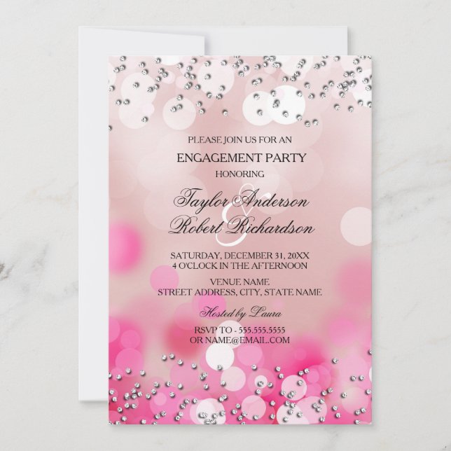 Invitation de la partie d'engagement Pink Sparkle  (Devant)