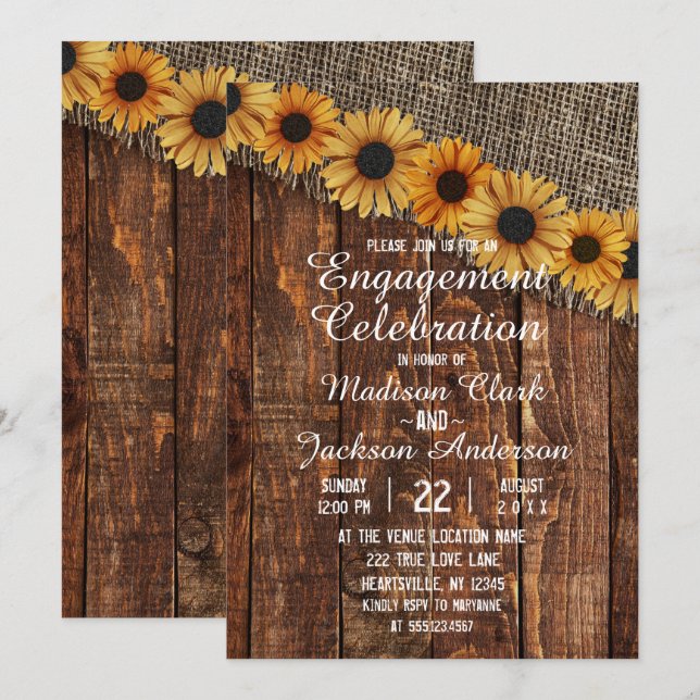 Invitation de la partie d'engagement Rustic Wood & (Devant / Derrière)