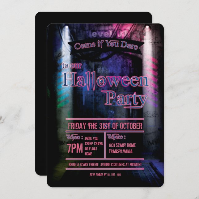 Invitation de la partie d'Halloween à niveau supér (Devant / Derrière)