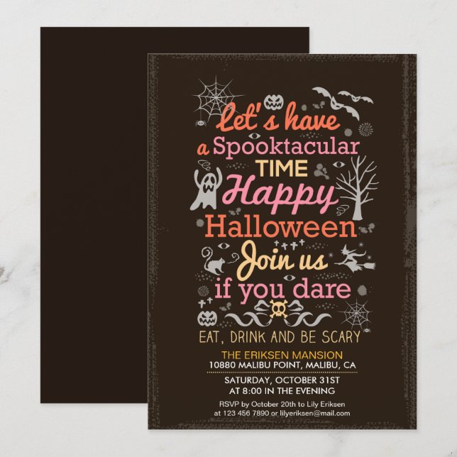 Invitation de la partie d'Halloween Spooktacular (Devant / Derrière)