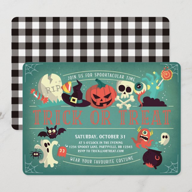 Invitation de la partie d'Halloween Spooktacular (Devant / Derrière)