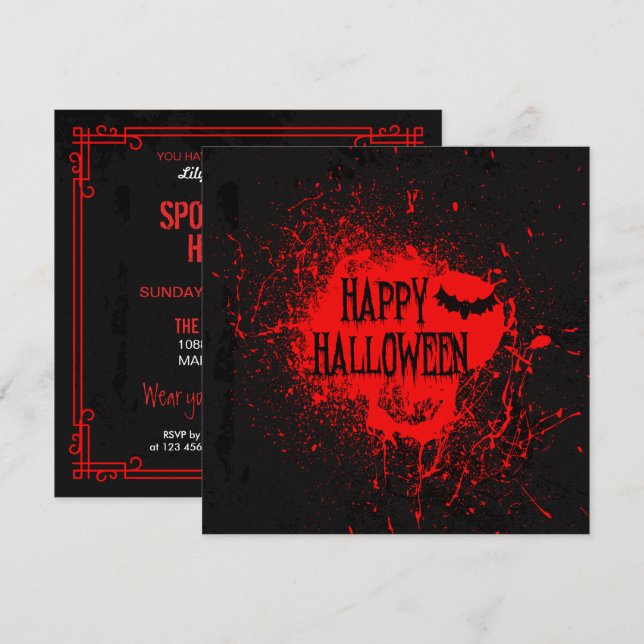 Invitation de la partie d'horreur d'Halloween Spoo (Devant / Derrière)