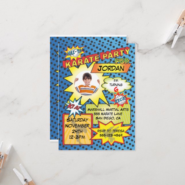 Invitation de la partie karaté de la bande dessiné (Devant/Arrière en situation)