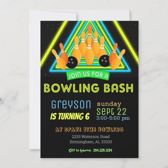 Invitation de la partie Neon Bowling (Devant)