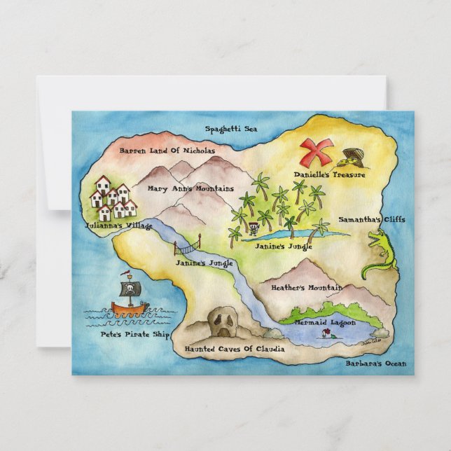Invitation de la partie Pirate Map 4,25 x 5,5 pouc (Devant)